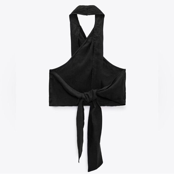 NWT Linen Halter Black Tie-Front Top Sz XS - Picture 3 of 10
